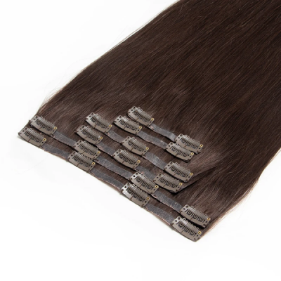 #4 Brown Color PU Clip in & Weft Classic Clip in Extensions Human Virgin Hair 8 pcs 120 grams