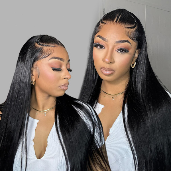 Pre Styled Pre Braided Glueless Wig 13*6 HD Lace Full Frontal Wig Pre Everything Human Virgin Hair Customize Around 7 Days