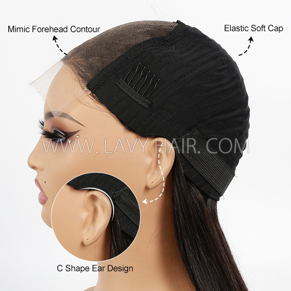 C Shape Ear Design HD Lace Glueless Wear Go 3D Dome Cap 200% Density 100% Human Hair Pre plucked Pre Cut Lace