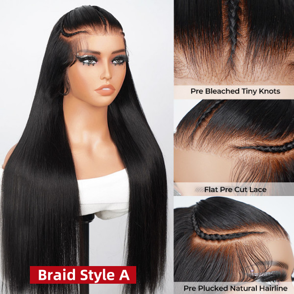 Pre Styled Pre Braided Glueless Wig 13*6 HD Lace Full Frontal Wig Pre Everything Human Virgin Hair Customize Around 7 Days