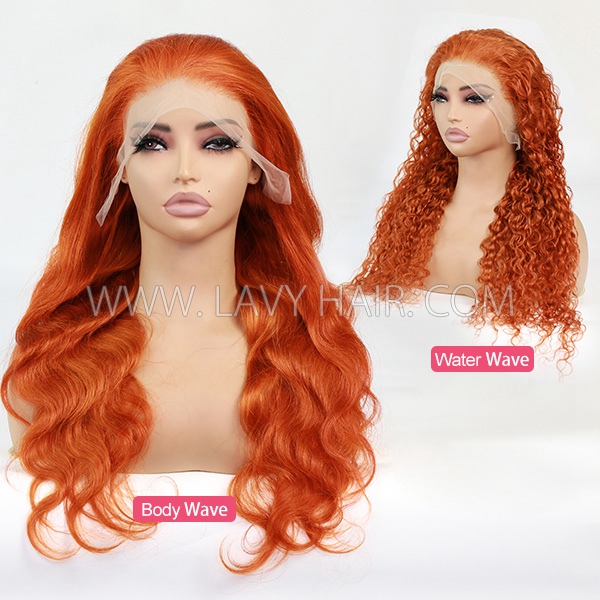 (All Texture Link) #350 Ginger Color 180% & 250% Density 13*4 Full Front Wigs Human Virgin Hair Preplucked Wig Glueless Wear Go