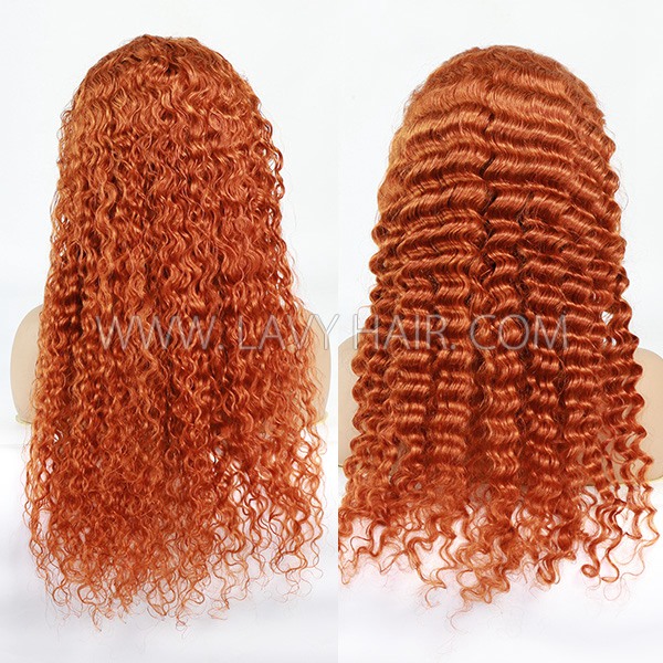 (All Texture Link) #350 Ginger Color 180% & 250% Density 13*4 Full Front Wigs Human Virgin Hair Preplucked Wig Glueless Wear Go