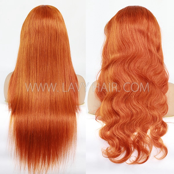 (All Texture Link) #350 Ginger Color 180% & 250% Density 13*4 Full Front Wigs Human Virgin Hair Preplucked Wig Glueless Wear Go