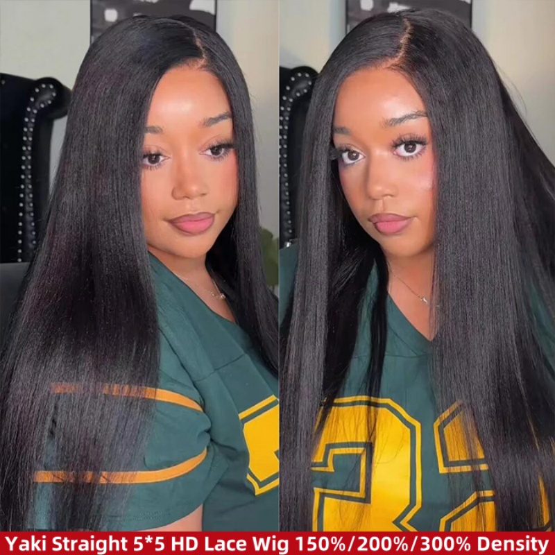 Glueless Wear Go Yaki Straight HD Lace 5*5 Lace Closure & 13*4 Lace Frontal Wig 100% Human Hair Melted Lace Pre Bleached Tiny Knot