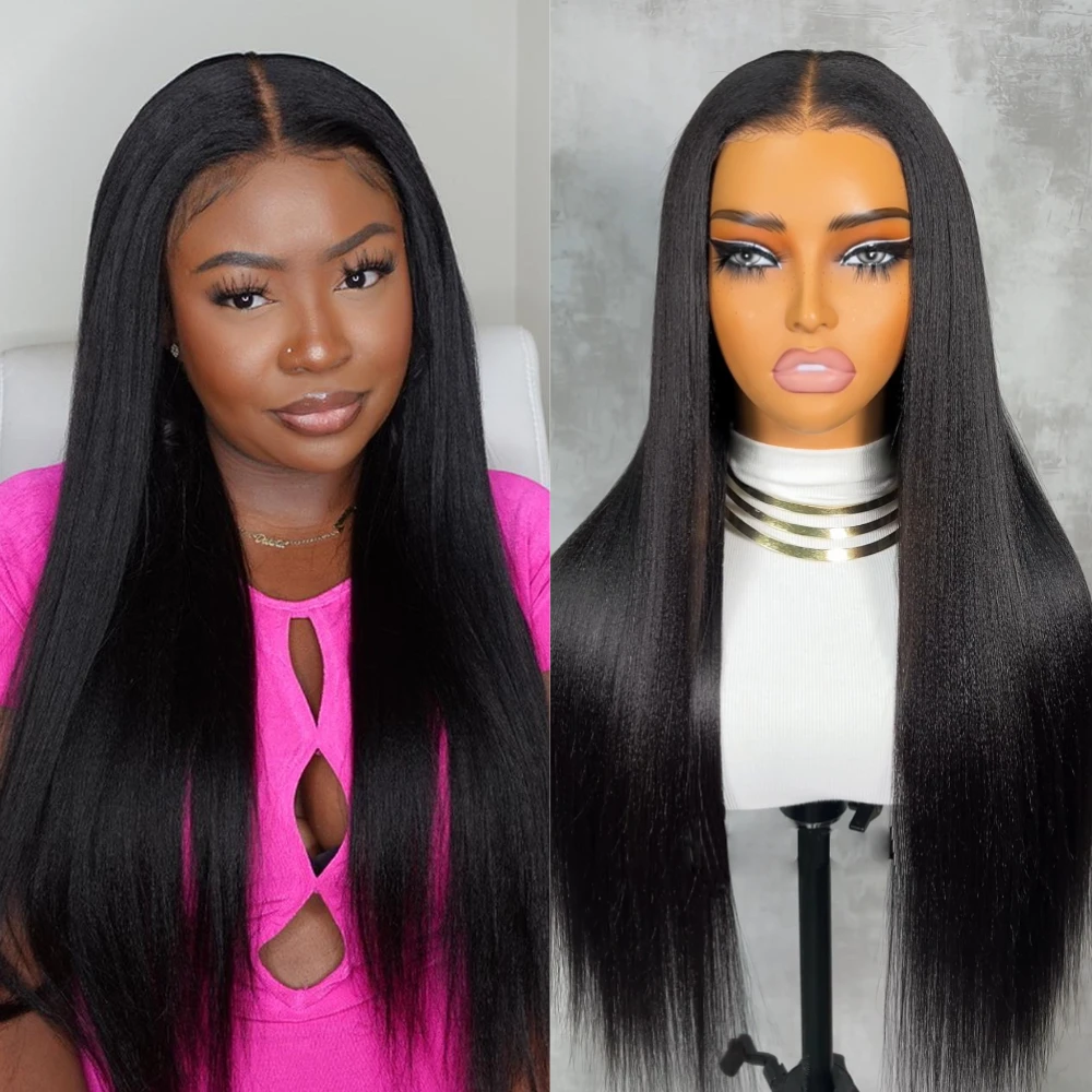 Glueless Wear Go Yaki Straight HD Lace 5*5 Lace Closure & 13*4 Lace Frontal Wig 100% Human Hair Melted Lace Pre Bleached Tiny Knot