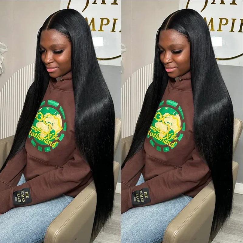 （#1 Jet Black Color 3 Bundles Thickness) Glueless Wear go Human Virgin Hair Preplucked Single Knot Natural Lace Wig Customize 5-15 Days