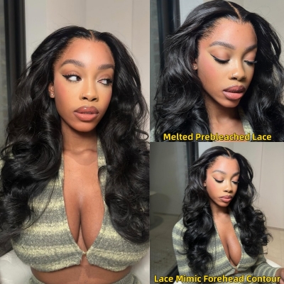 Upgraded Invisi-Strap Pre Bleached Pre Plucked HD Lace 360 Lace Frontal Wigs 180% Density Ponytail Wig #1B Natural Color Human Hair