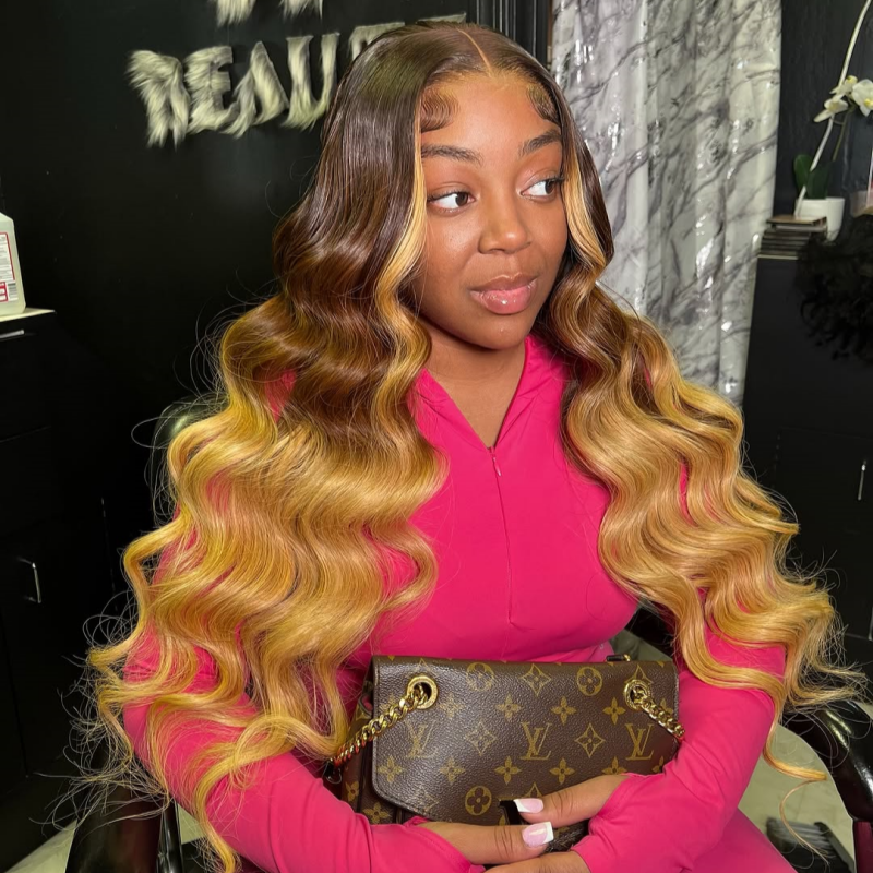 Glueless Wig Ombre Brown Strunk Stripe 150% Density Virgin Hair Wear Go Wig 3-4 Days Customize150lfw-06A10