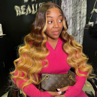 Glueless Wig Ombre Brown Strunk Stripe 150% Density Virgin Hair Wear Go Wig 3-4 Days Customize150lfw-06A10