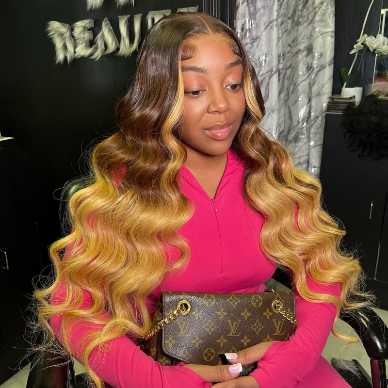 Glueless Wig Ombre Brown Strunk Stripe 150% Density Virgin Hair Wear Go Wig 3-4 Days Customize150lfw-06A10