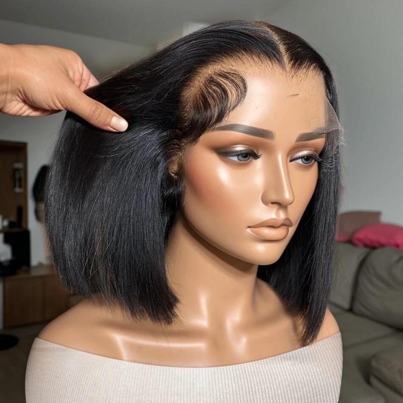 (All Texture Link) 200% Density Thickness Short Bob Wig Blunt Cut Preplucked Glueless 100% Human hair Wear Go