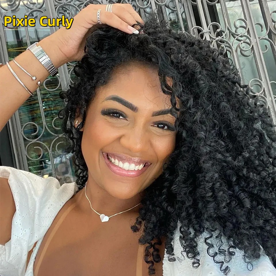 Pixie Curly Double Drawn Hair Extensions 95-105 Grams/1 Bundle Different Color Choice (Same Full From Top To Tip)