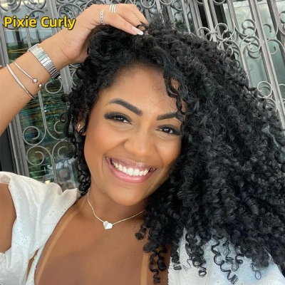 Pixie Curly Double Drawn Hair Extensions 95-105 Grams/1 Bundle Different Color Choice (Same Full From Top To Tip)