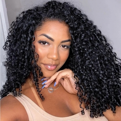Double Drawn Thick Hair Top to End Pixie Curly 250% Density 5*5 Transparent Lace Closure Wigs 100% Human Hair Anti-slipped Cap
