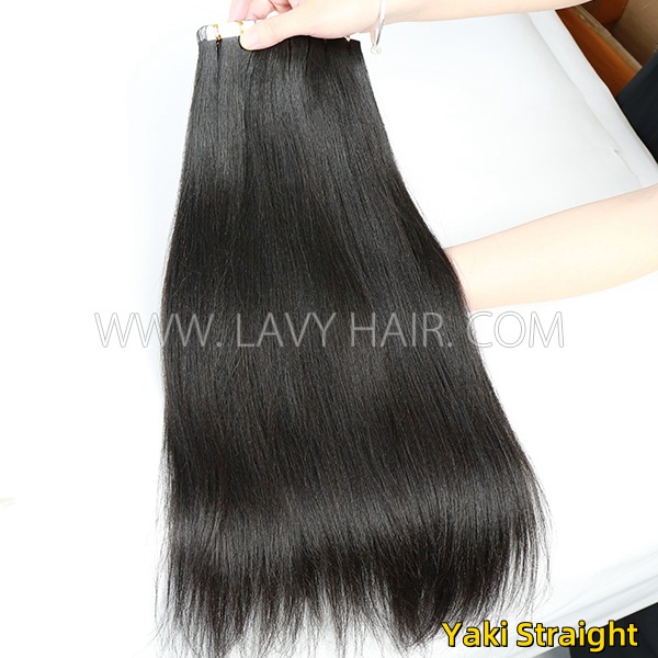 Tape In Hair Extensions (20pcs/50g/1 Pack) 3 Packs Get Free Replaceable Tape Glue Advanced Grade 12A Human Virgin Hair #1B Natural Color