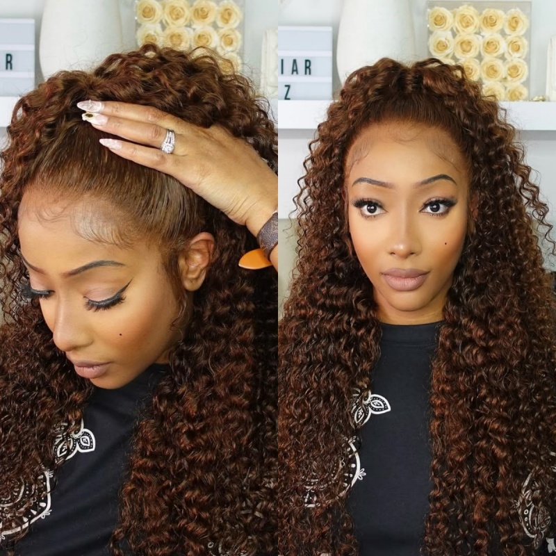 #4 Brown Color 200% Density Lace Frontal Wigs Human Virgin Hair