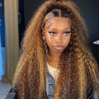 (All Texture Link) P4/27 Highlight Color 180% Density 13*4 Full Frontal Wigs Human Hair Preplucked Hairline Pre Bleached Tiny Knot Transparent Lace