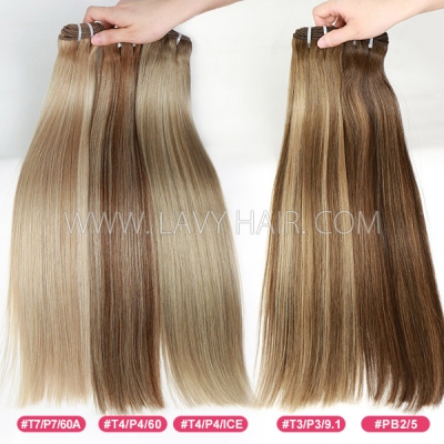 Highlighted Color Hair Straight Hair Human Virgin Hair 1 Bundle 100 Grams