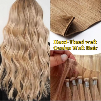 Invisible Genius Weft 14A Grade Light Color Human Virgin Hair Extensions Sewing In 16-28 inches Hand-Tined  Hair Weave Natural Straight