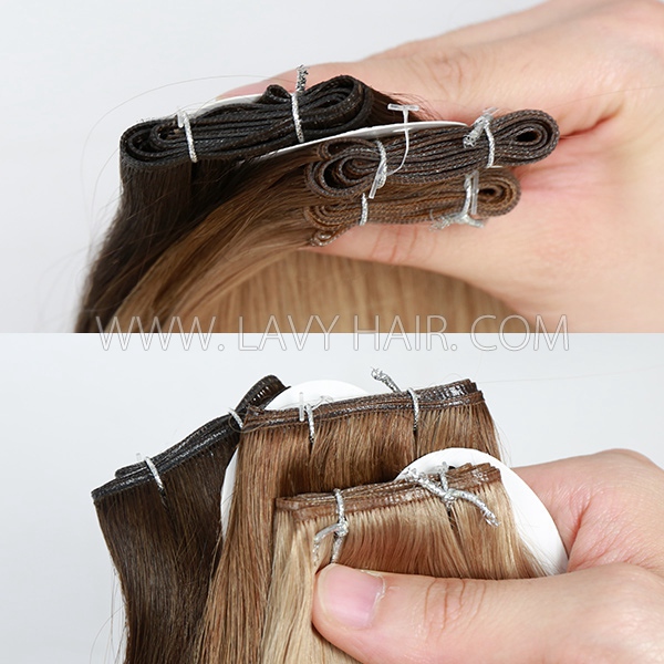 Invisible Genius Weft 14A Grade Highlighted Color Human Virgin Hair Extensions Sewing In 16-28 inches Hand-Tined Hair Weave Natural Straight