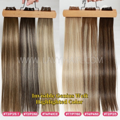 Invisible Genius Weft 14A Grade Highlighted Color Human Virgin Hair Extensions Sewing In 16-28 inches Hand-Tined Hair Weave Natural Straight