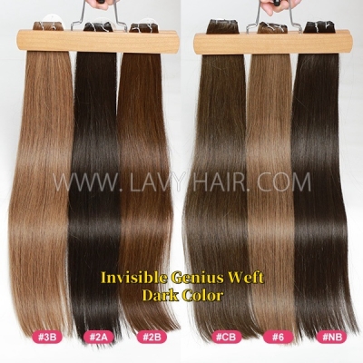 Invisible Genius Weft 14A Grade Dark Color Human Virgin Hair Extensions Sewing In 16-28 inches Hand-Tined Hair Weave Natural Straight
